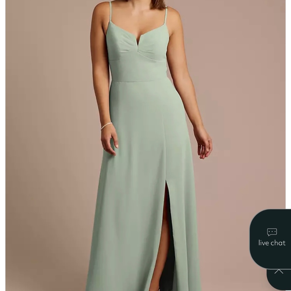 David’s Bridal F20797 Chiffon Spaghetti Strap A-Line Dress – Elegant, Notch Neck